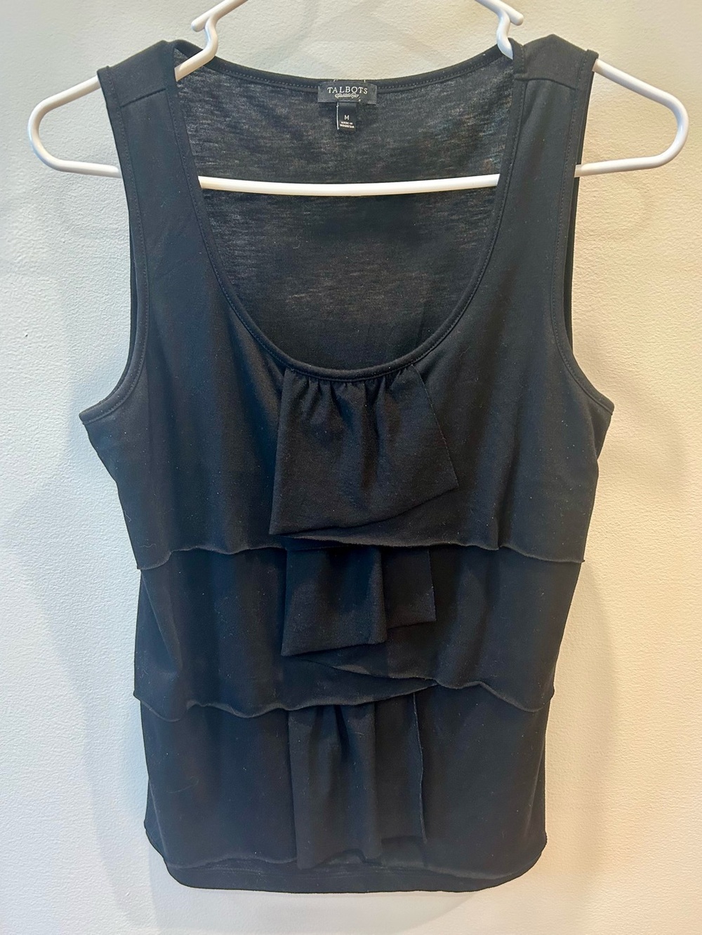 TALBOTS Black Tiered Ruffle Tank Top Scoop Neck Medium M